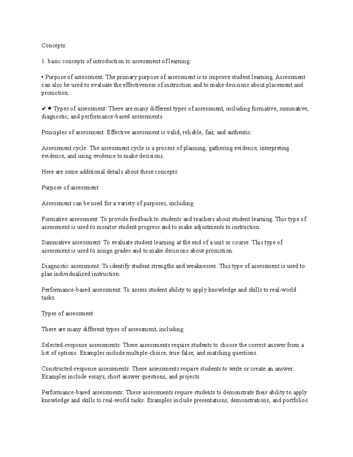 Assessment of learning 2 - Concepts: basic concepts of introduction to ...