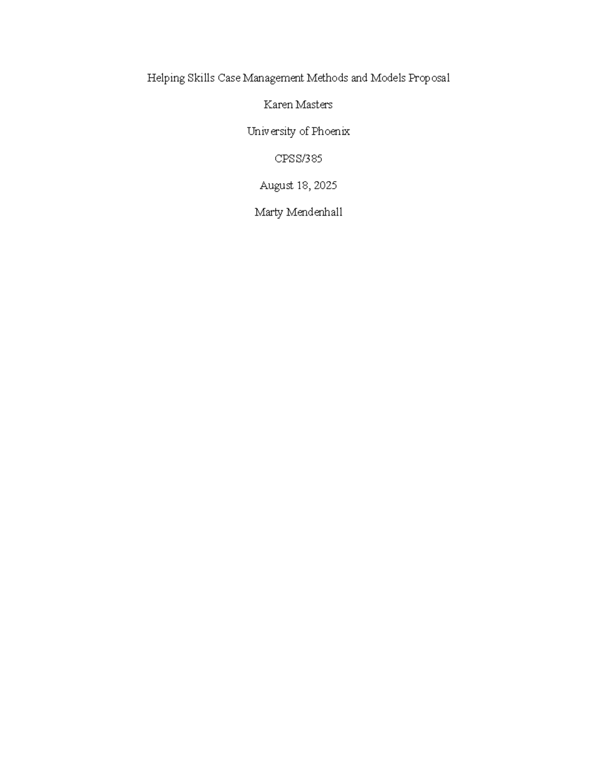 Helping Skills Case Management: Methods & Models Proposal (HSCM 101 ...