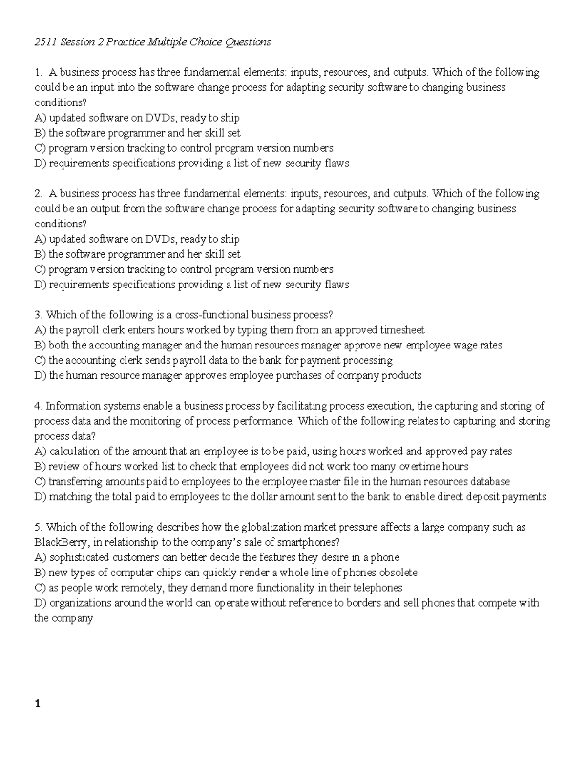Session 2 Practice Multiple Choice Questions - 2511 Session 2 Practice ...