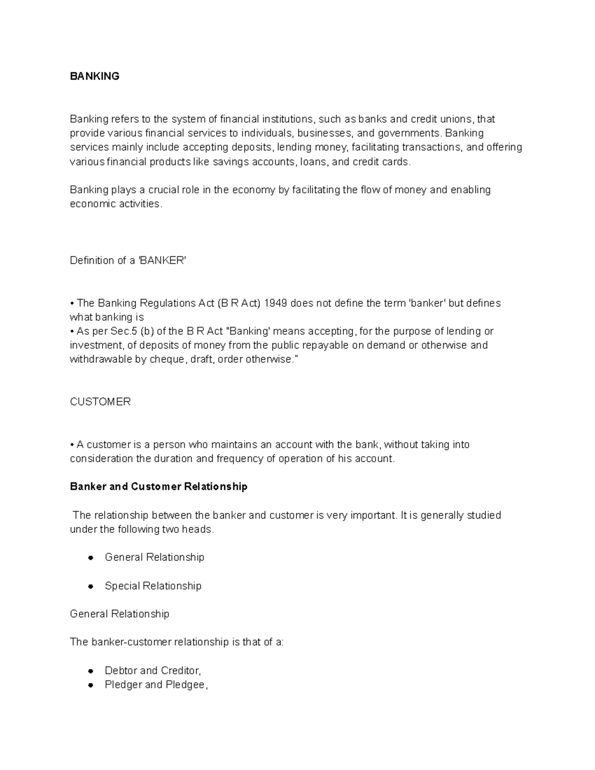 Banking Relationships and Regulations: An Overview (M1) - Studocu