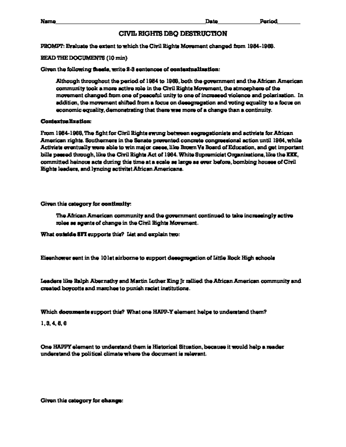 Civil Rights Movement Analysis (07 CCOT DBQ Activity) - Studocu