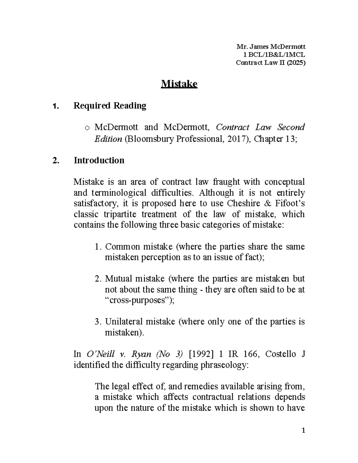Contract Law II (2025) Notes: Mistake - Overview and Key Cases - Studocu