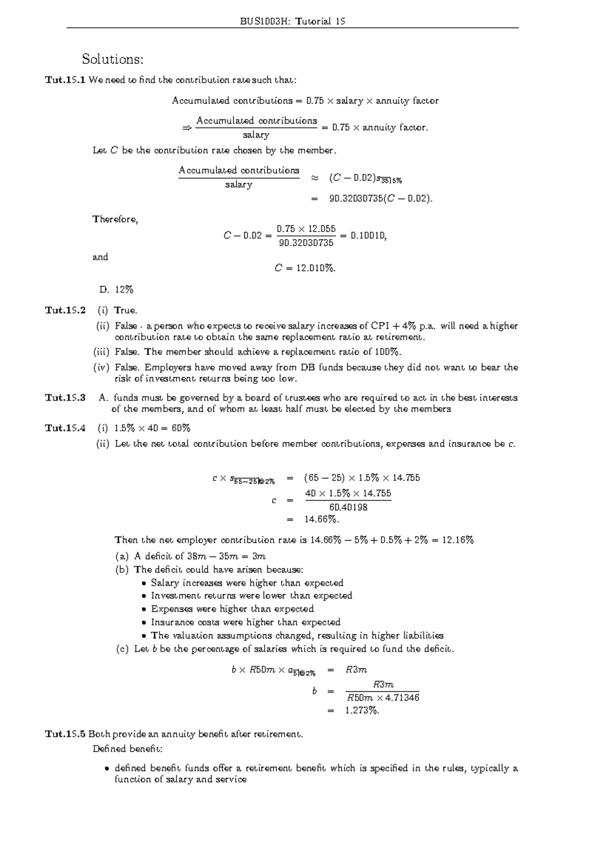 BUS2016H Tutorial 2 Financial Math Problems and Solutions 2025 - Studocu