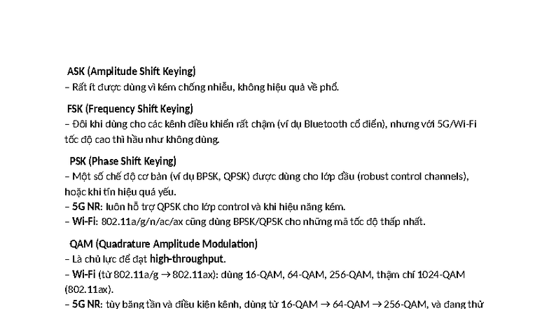 Điều Chế: ASK, FSK, PSK, QAM và Ứng Dụng Trong 5G NR - Studocu