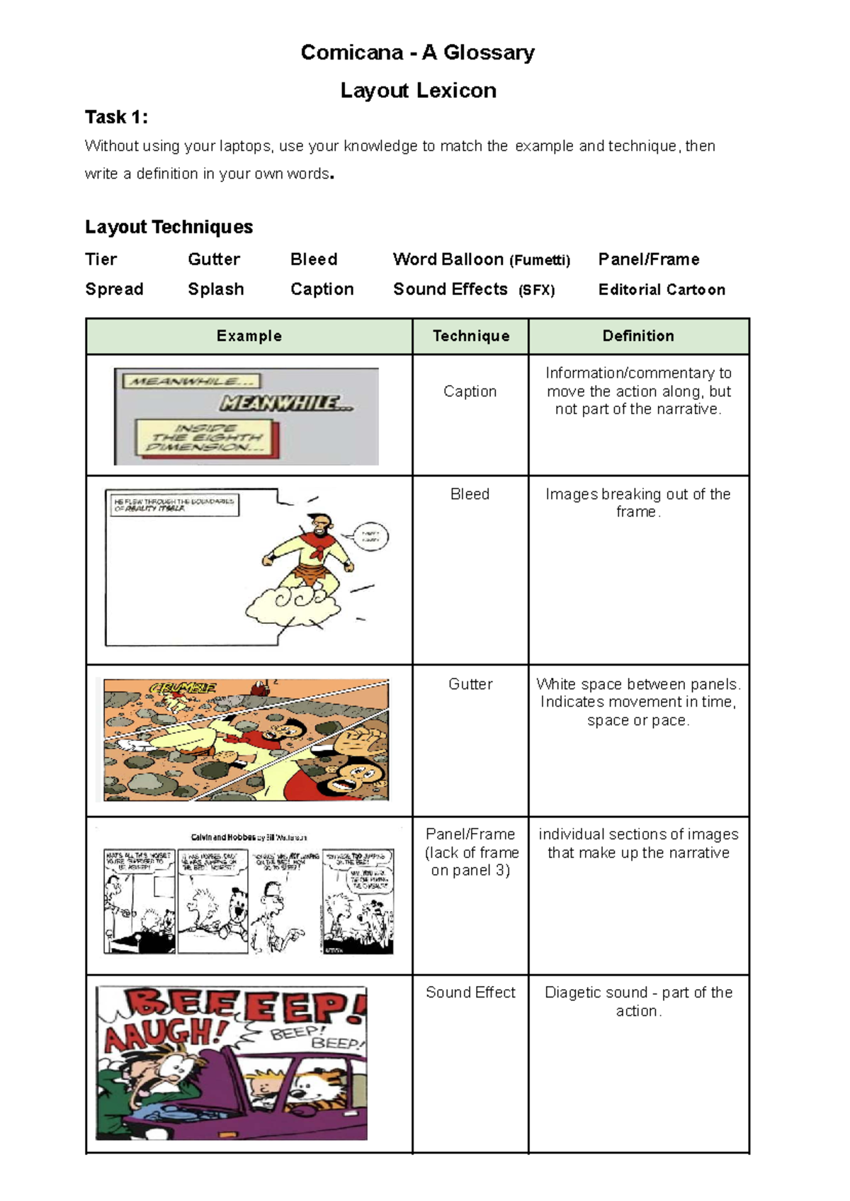 Comicana A Glossary of Layout Techniques - Task 1 & 3 - Studocu