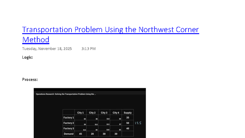 Transportation Problem (LOG 101): Northwest Corner Method Explained ...