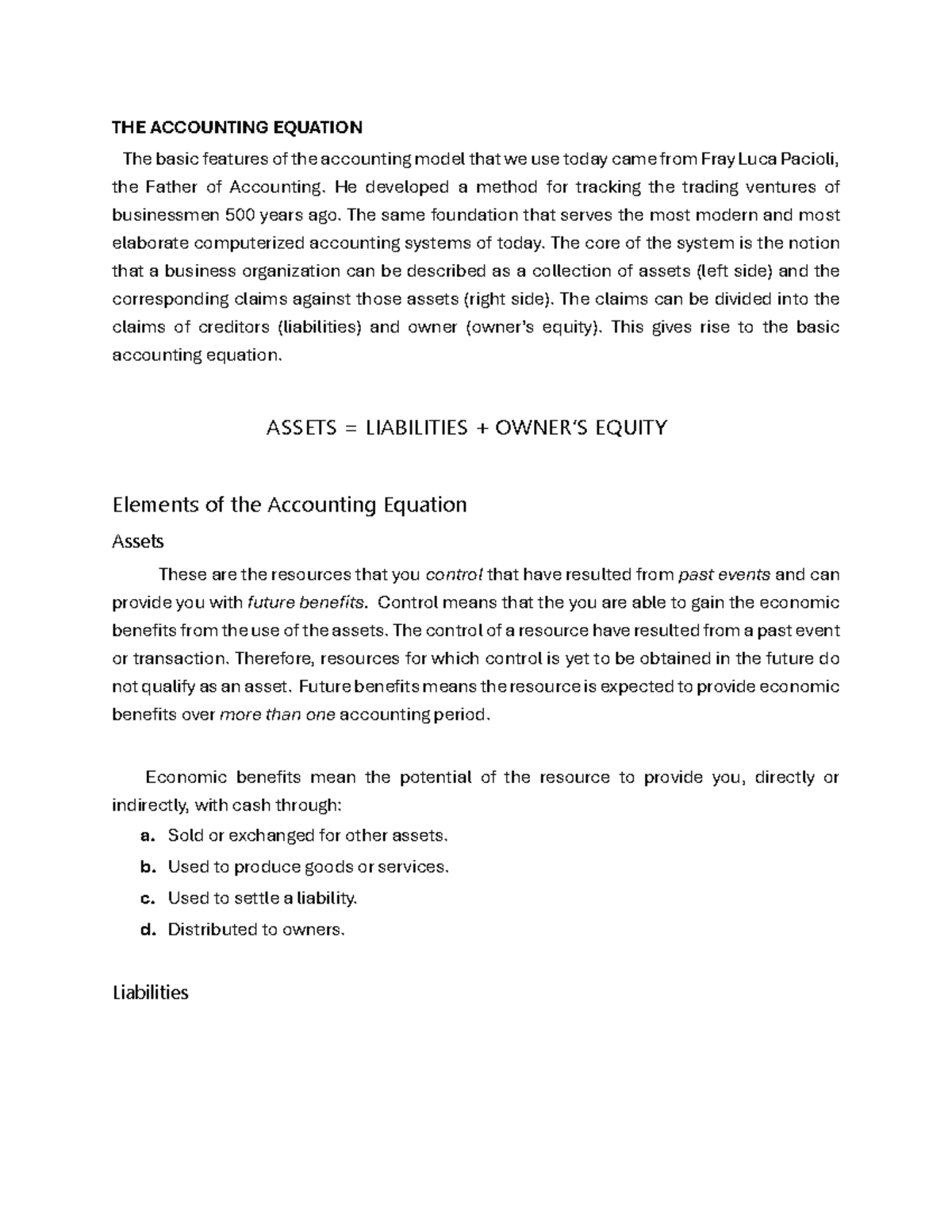 Accounting Equation Overview: Assets, Liabilities, and Equity - Studocu