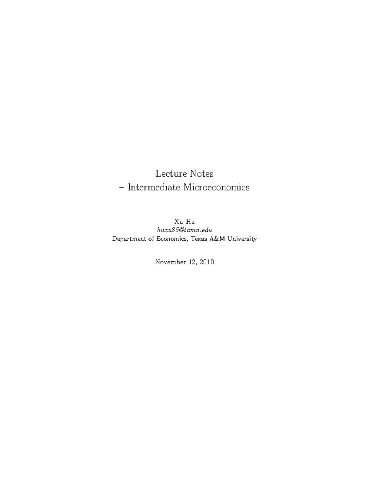 Intermediate Microeconomics Lecture Notes for ECON 1001 - Studocu