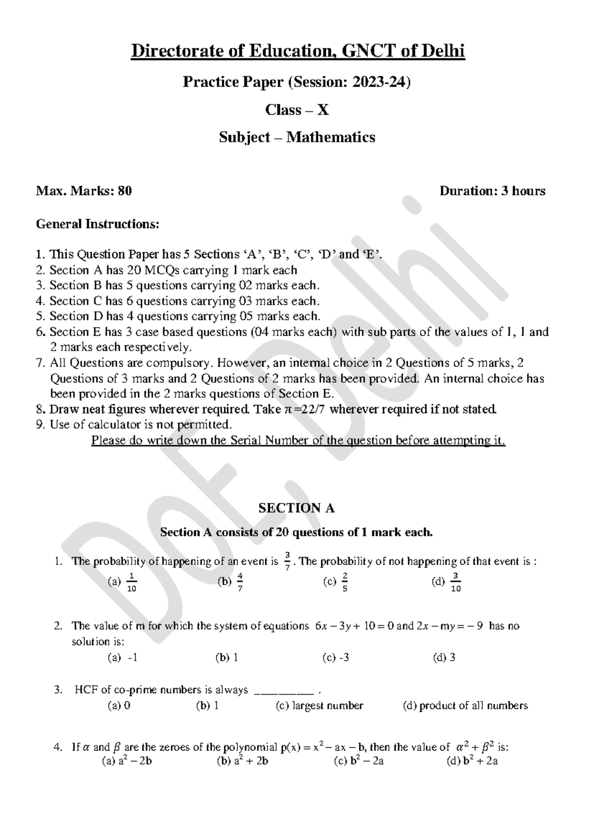 10 math eng pp 2023 24 1 - Practice paper - Directorate of Education ...