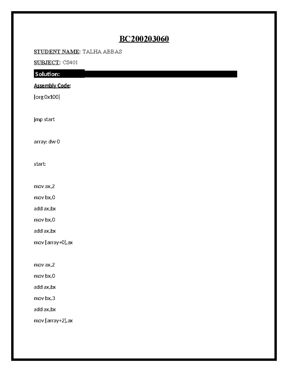 CS401 Fall 2024 Assignment 1: Correct Solution Analysis - Studocu