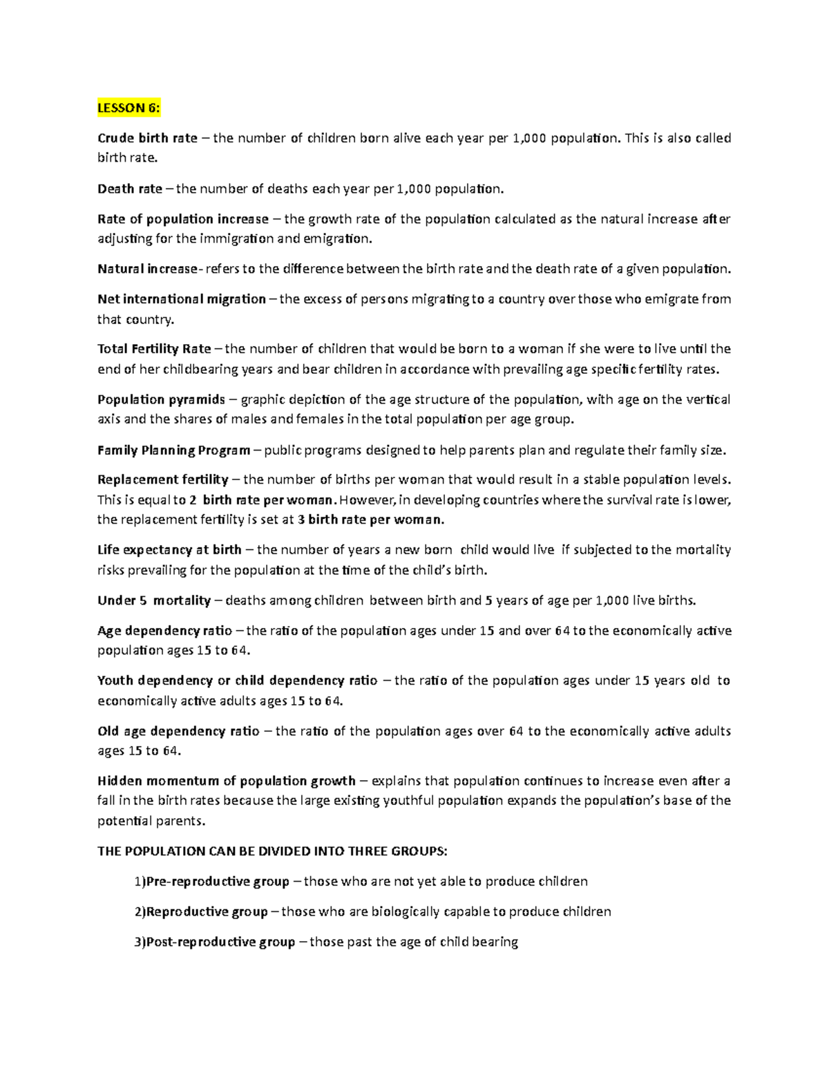 Final Exam Review: Population Dynamics and Agricultural Transformation ...