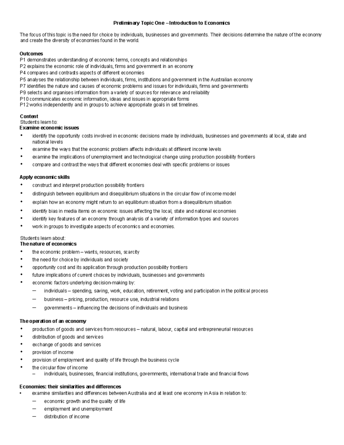 ECO101 Preliminary Topic 1: Introduction to Economics Syllabus - Studocu
