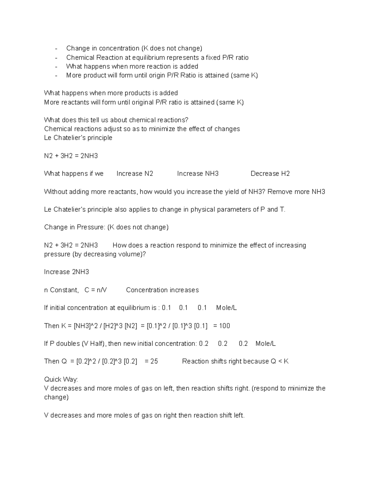 Chem 14B - Notes on Chemical Equilibrium and Reaction Shifts - Studocu