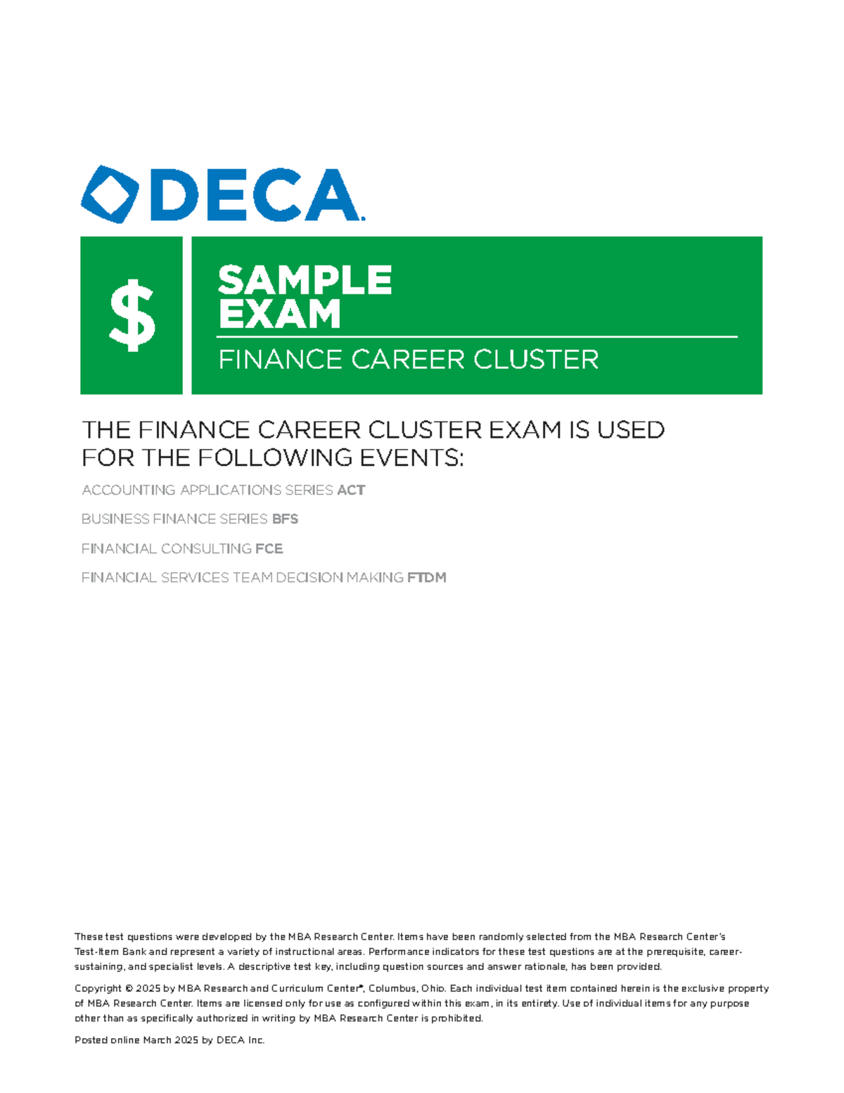 Online Sample Test 25: Finance Cluster Exam (Test 1305) - Studocu