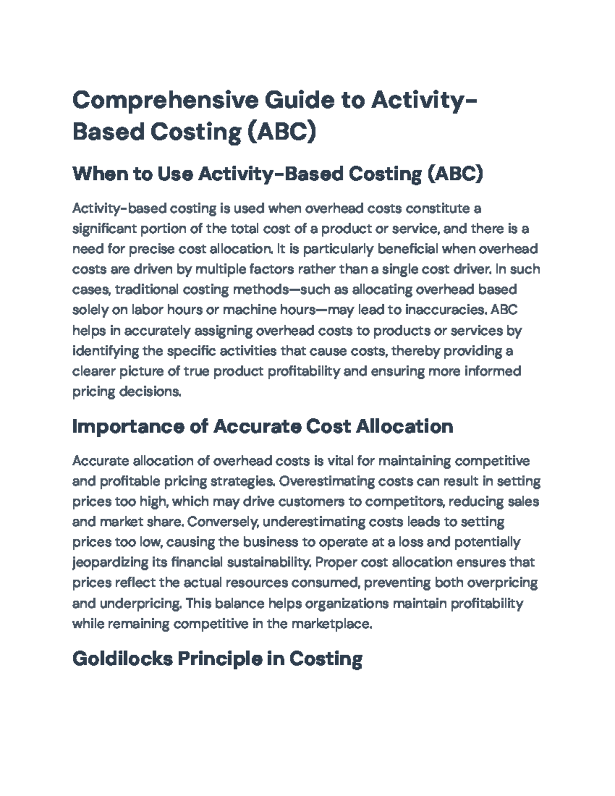 Comprehensive Guide to ABC Costing: When and Why to Use It - Studocu