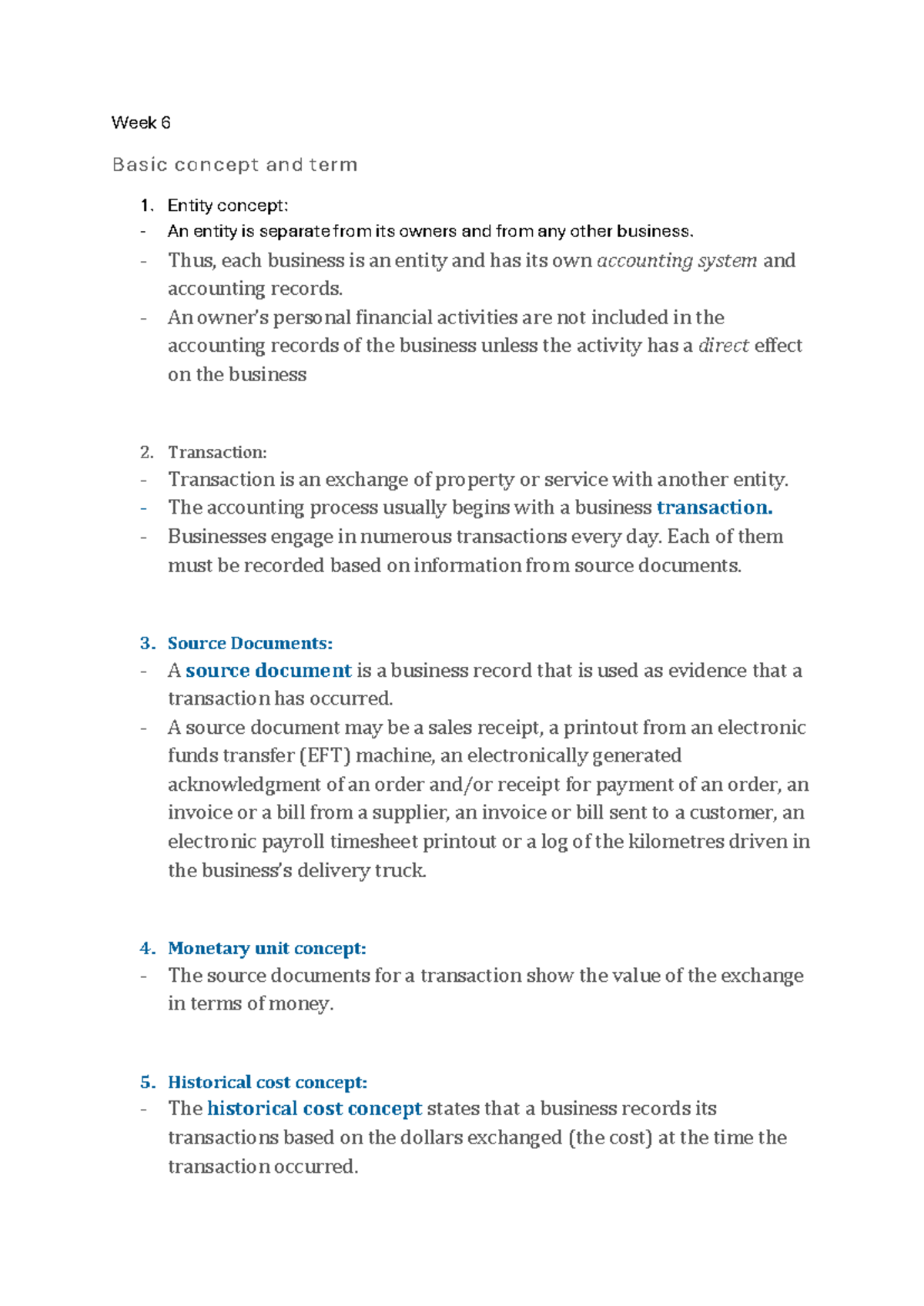 Week 6 - Basic Accounting Concepts and Terms Overview - Studocu