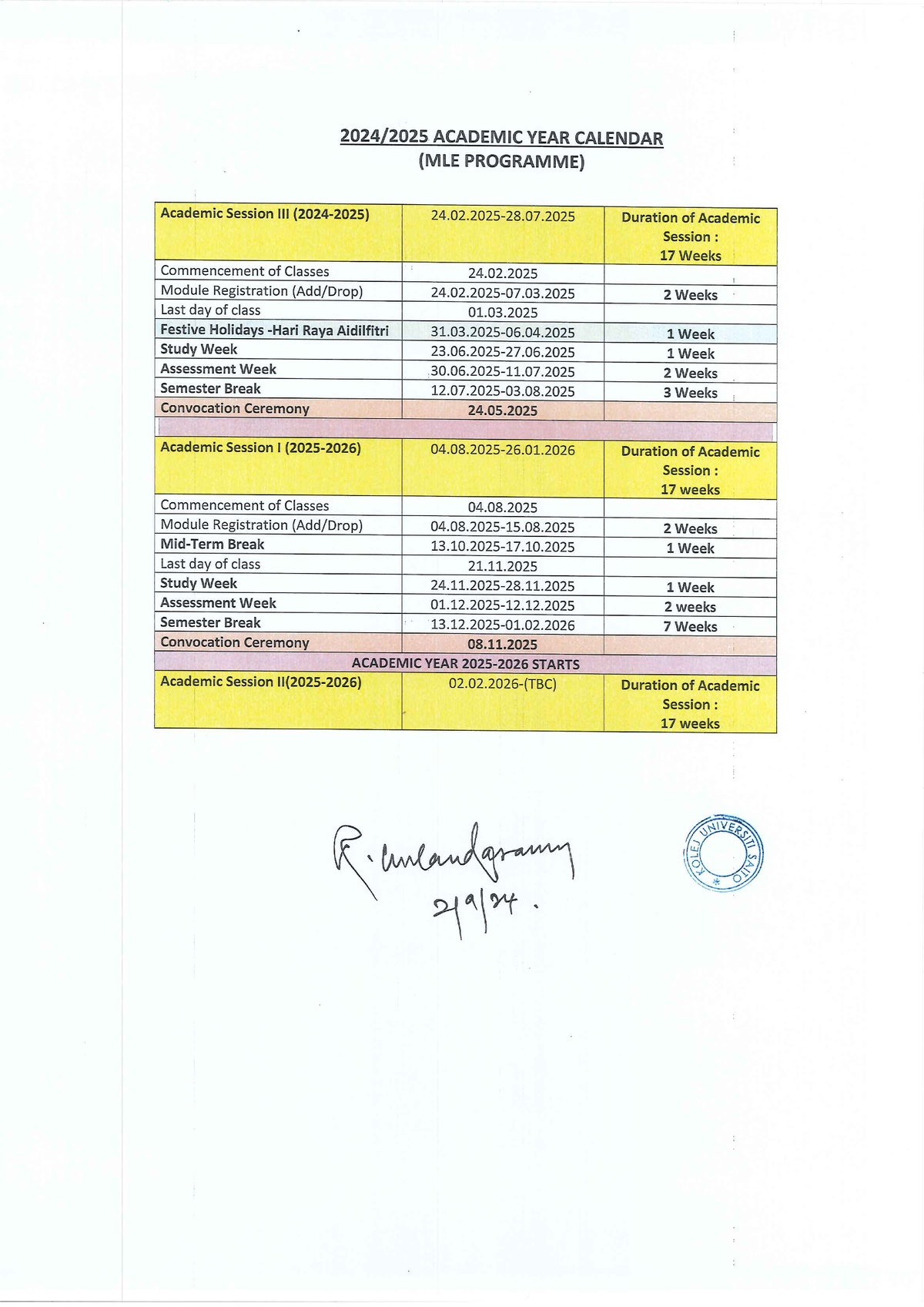 AC 2024-2025 MLE - Academic Year Calendar Overview - Studocu