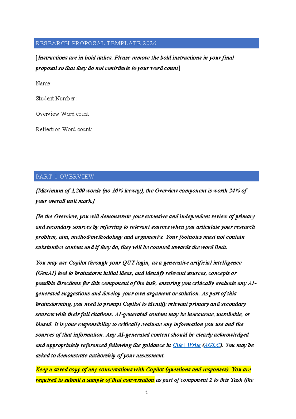 Research Proposal Template for Assessment Task 1 2026: Overview ...