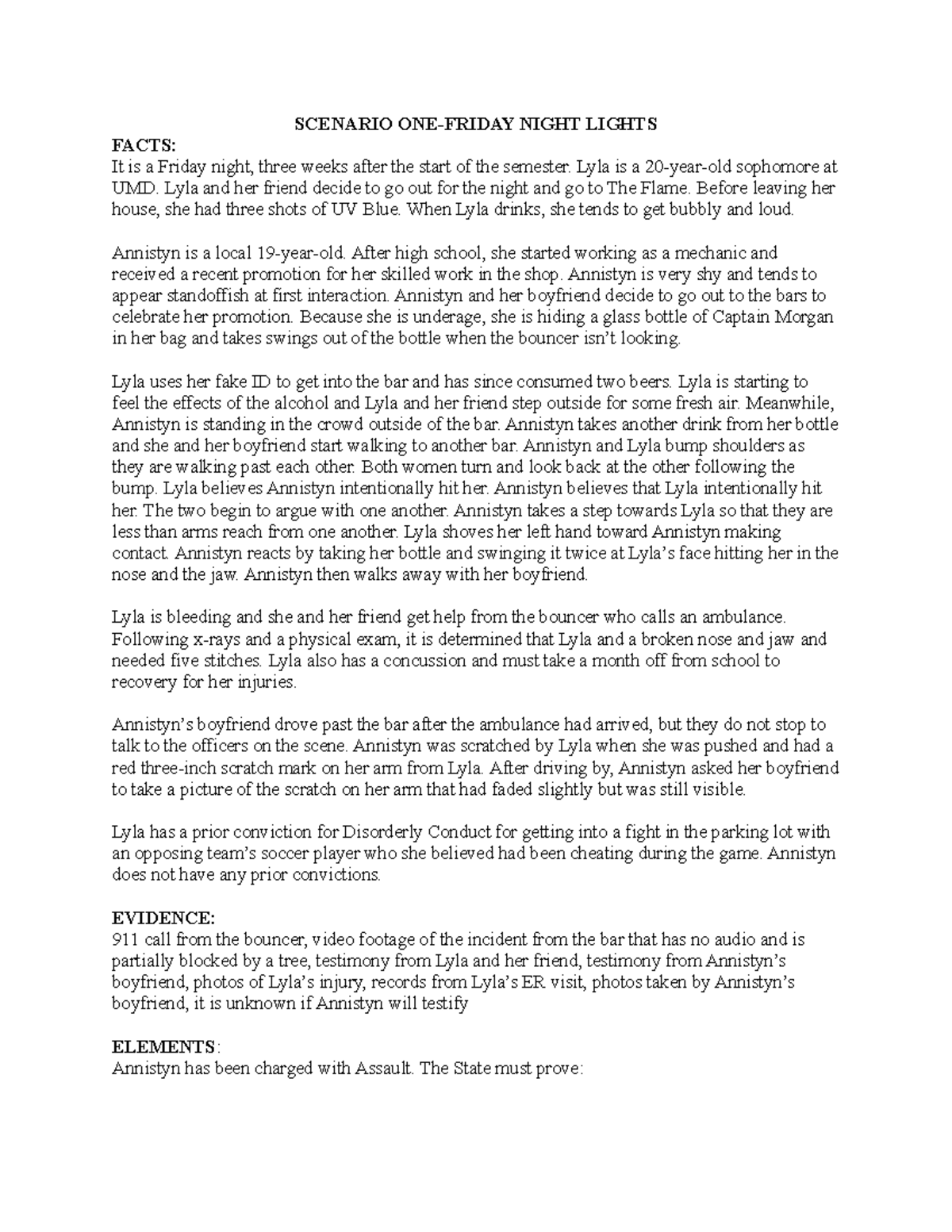 SCENARIO NIGHT LIGHTS FACTS: Opening Hypotheticals for Legal Analysis ...