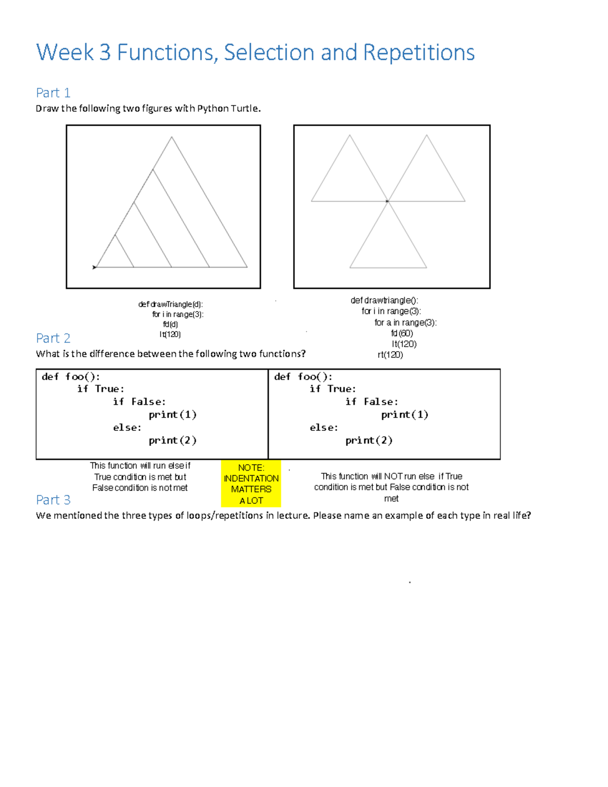 Week 03 Worksheet - Functions, Selection & Repetitions Tutorial - Studocu