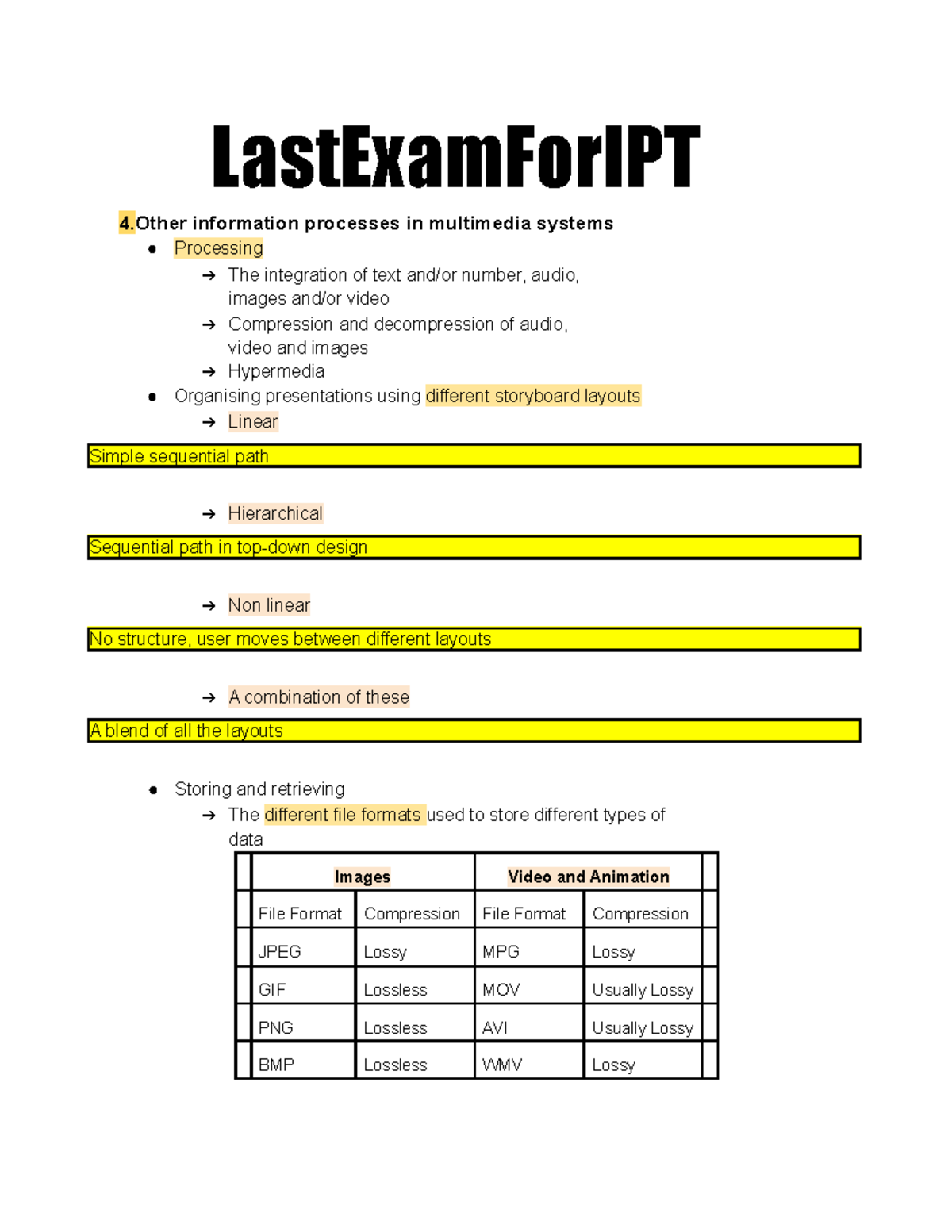 IPT HSC 8 - Last Exam Notes on Multimedia Systems - Studocu