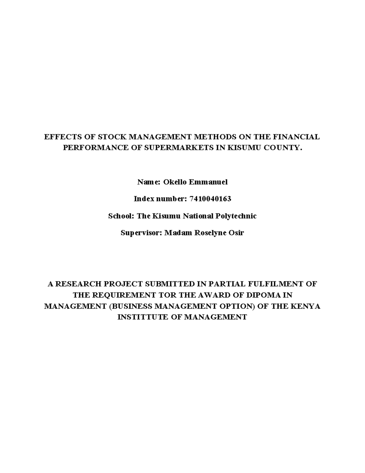 Stock Management Methods and Their Impact on Supermarkets in Kisumu ...