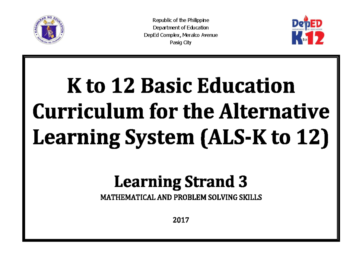 K to 12 ALS Learning Strand 3: Mathematical & Problem Solving Skills ...