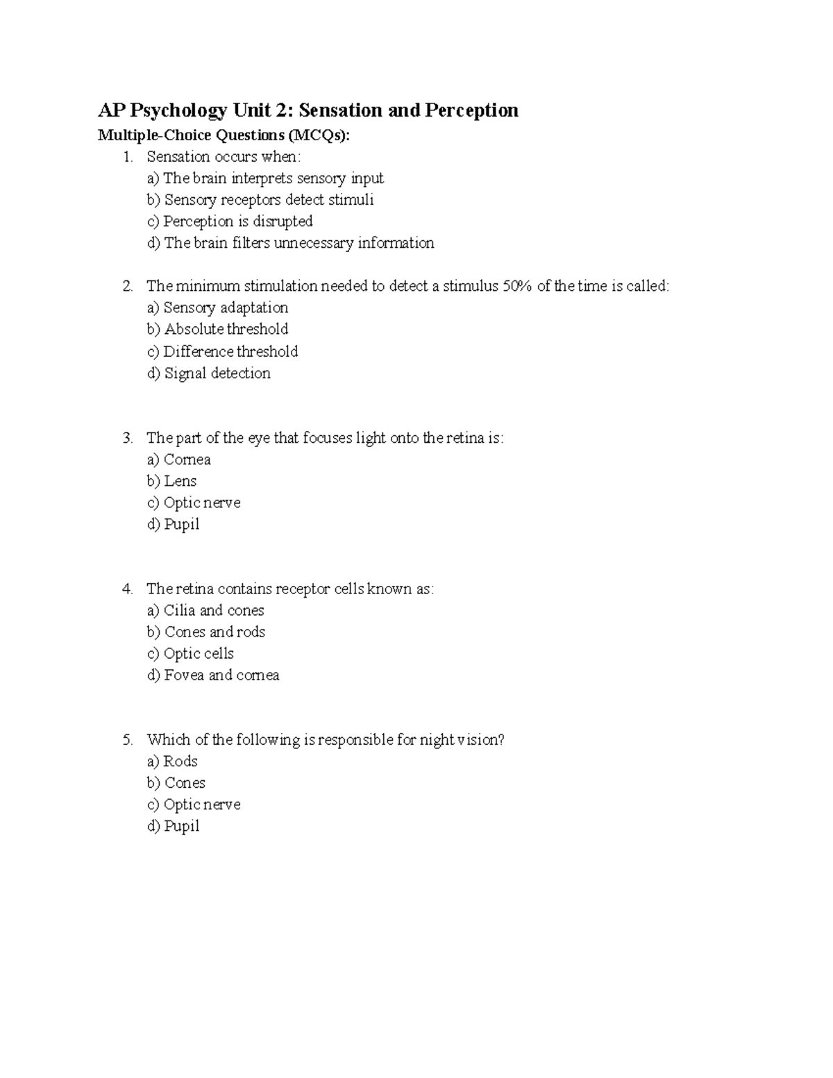 Copy of AP Psychology Unit 2 Sensation and Perception - AP Psychology ...