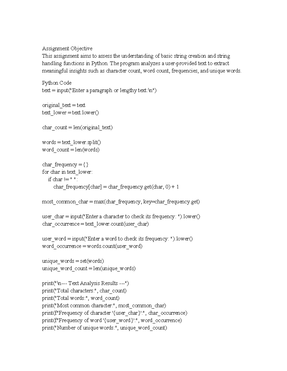 Programming 1 Assignment: String Handling & Analysis in Python - Studocu