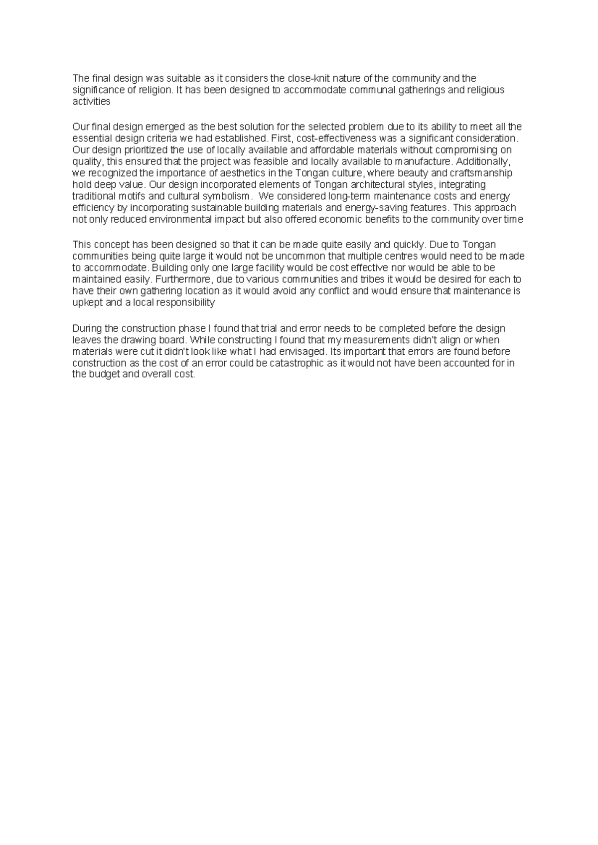 Tonga Community Center Design: Final Project Overview & Insights - Studocu