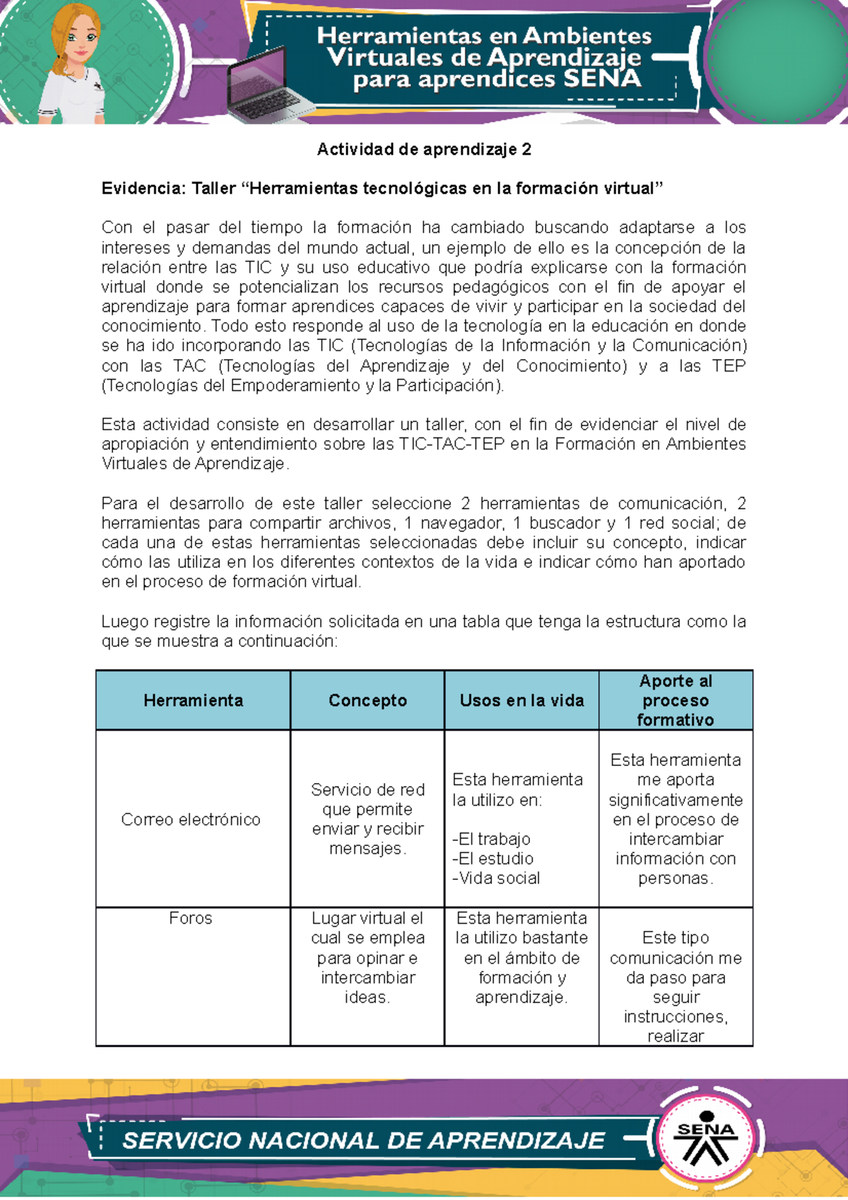 Taller TIC-TAC-TEP en Formación Virtual: Actividad de Aprendizaje 2 ...