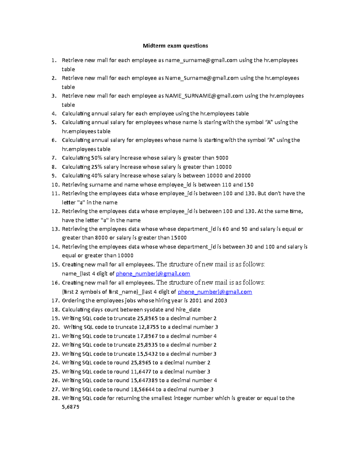 Midterm tasks for databas systems - Midterm exam questions Retrieve new ...