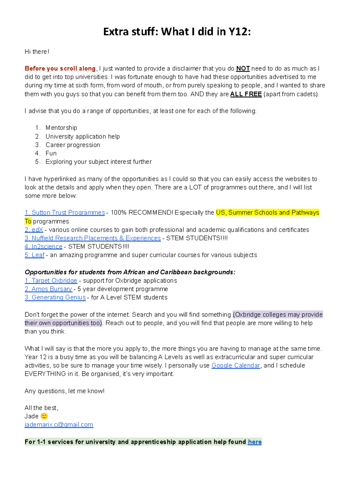 Y12 Opportunities & Resources for University Applications and Growth ...