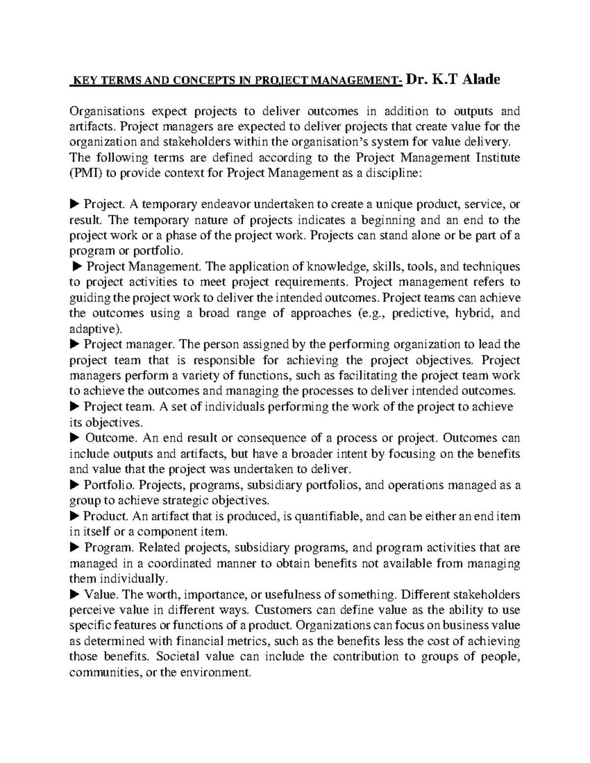 PMT 204 Project Management Key Terms and Essential Tools Guide - Studocu