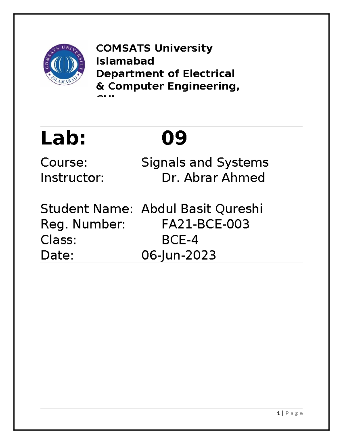 Lab 09 - Complex Fourier Series in Signals and Systems - Studocu