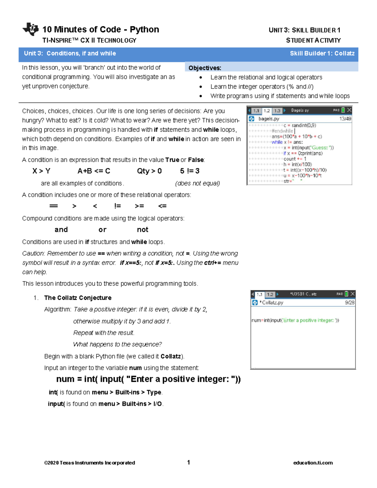 Python UNIT 3: Skill Builder 1 - Conditional Programming & Collatz ...