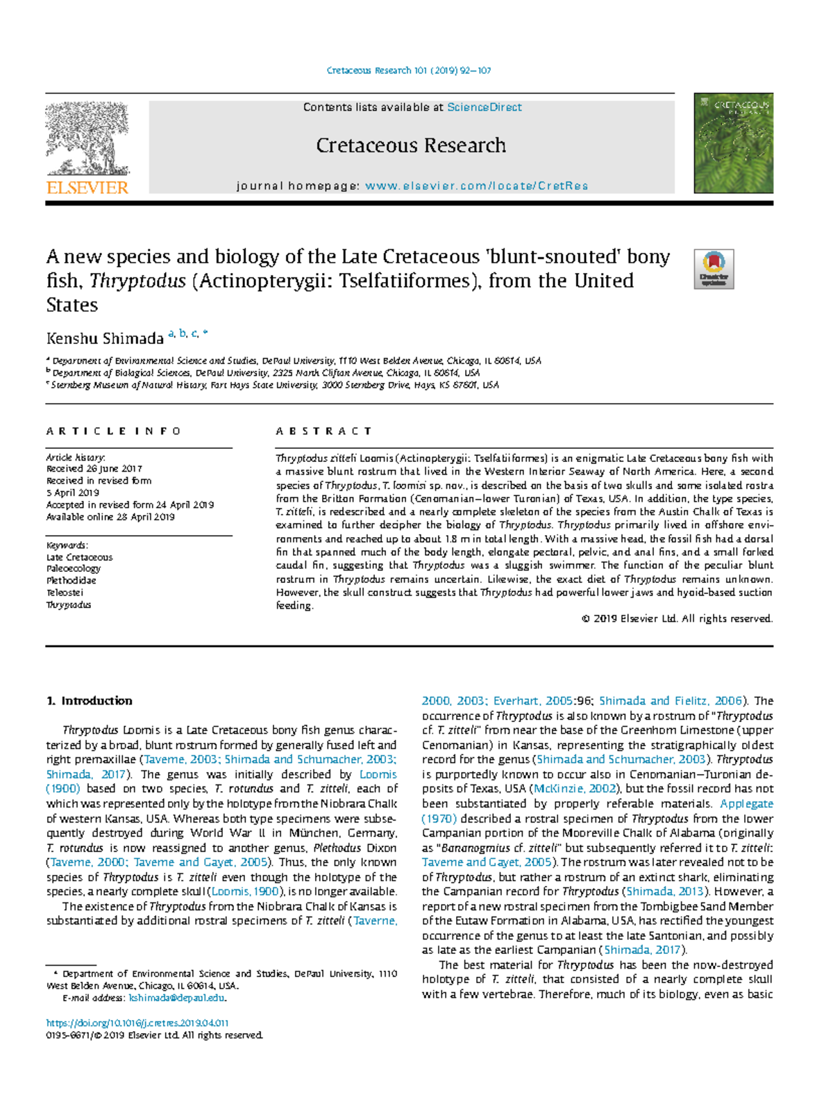 Thryptodus: Analyzing New Late Cretaceous Bony Fish Species - Studocu