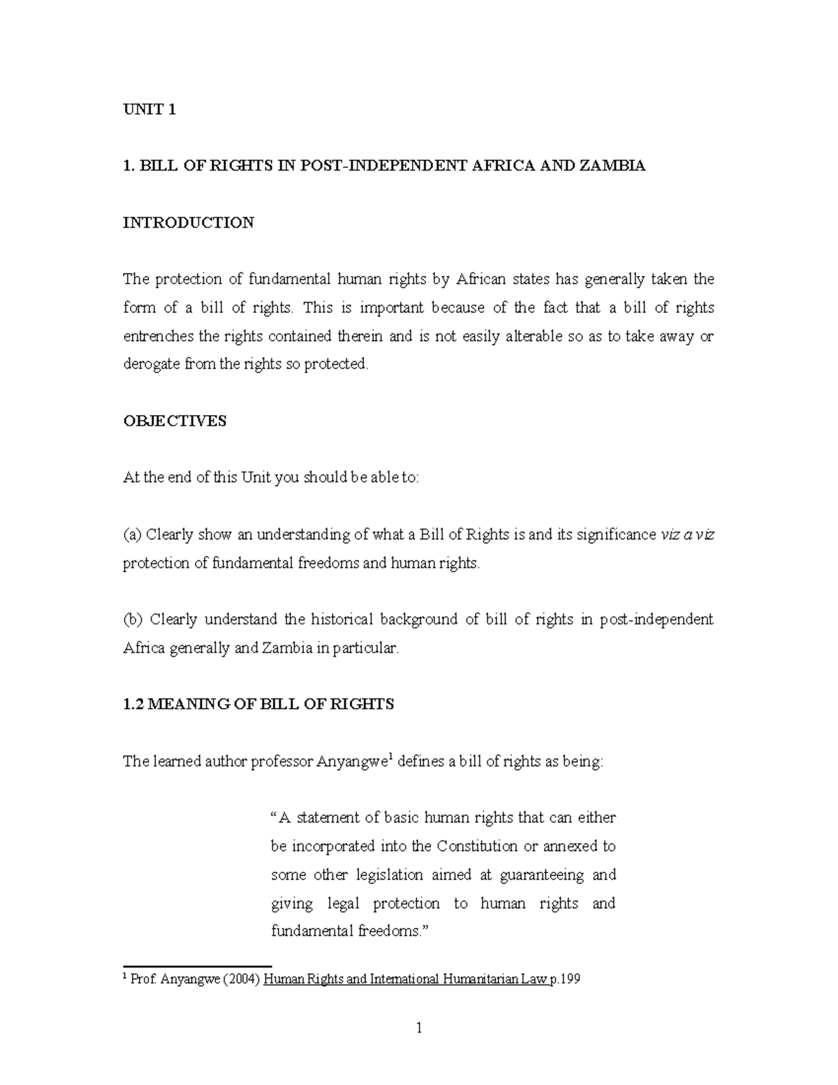 Human Rights Module 2: Exploring Bills of Rights in Zambia - Studocu