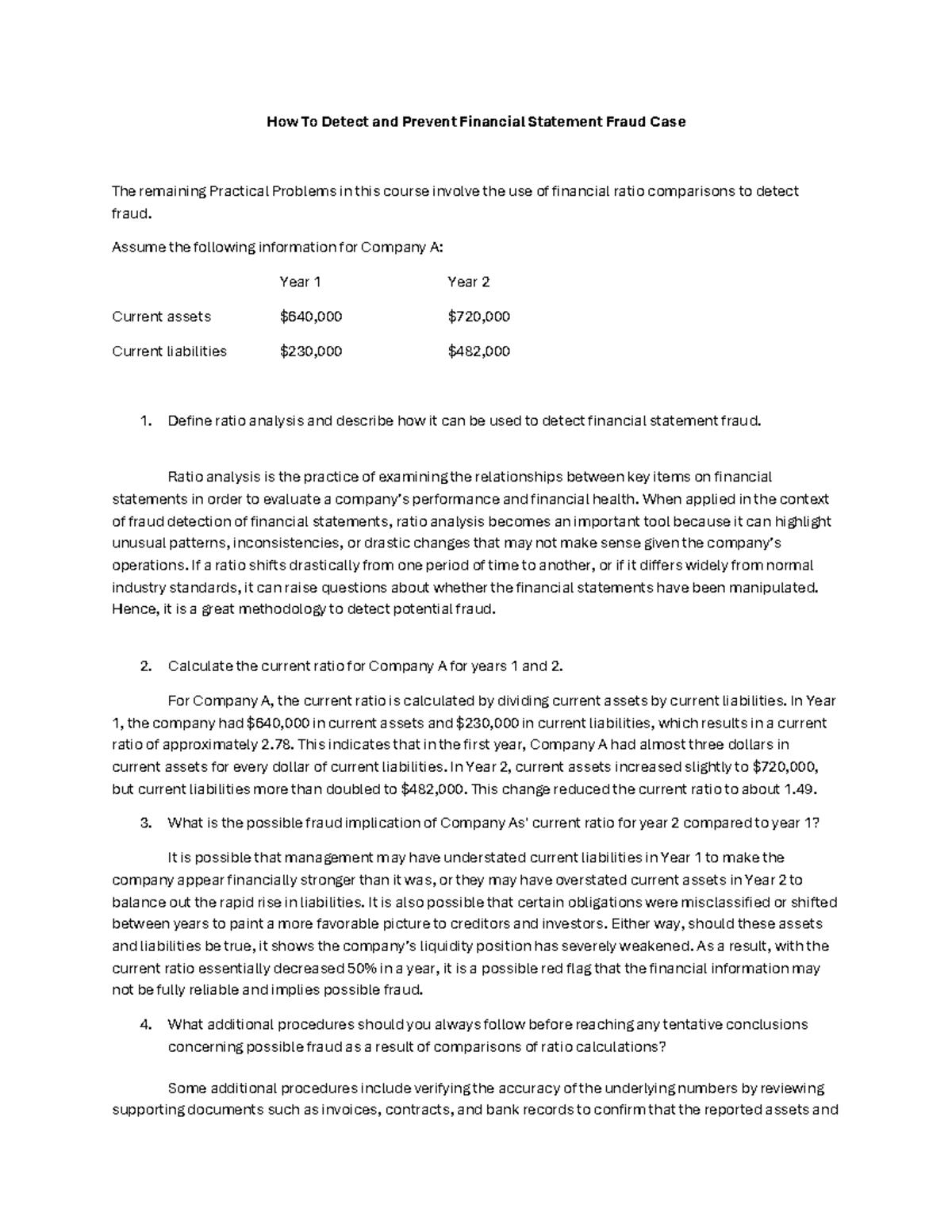 Case Study 5 - Detecting Financial Statement Fraud Using Ratios - Studocu