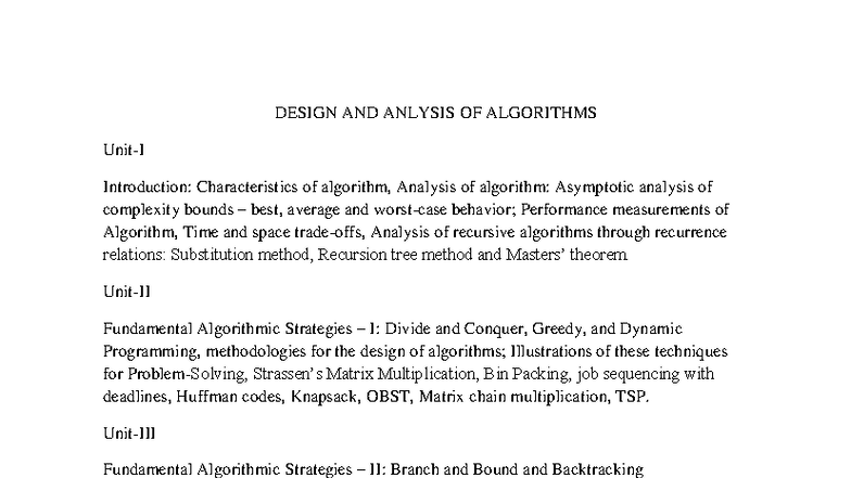 DAA 101: Comprehensive Study on Design and Analysis of Algorithms - Studocu