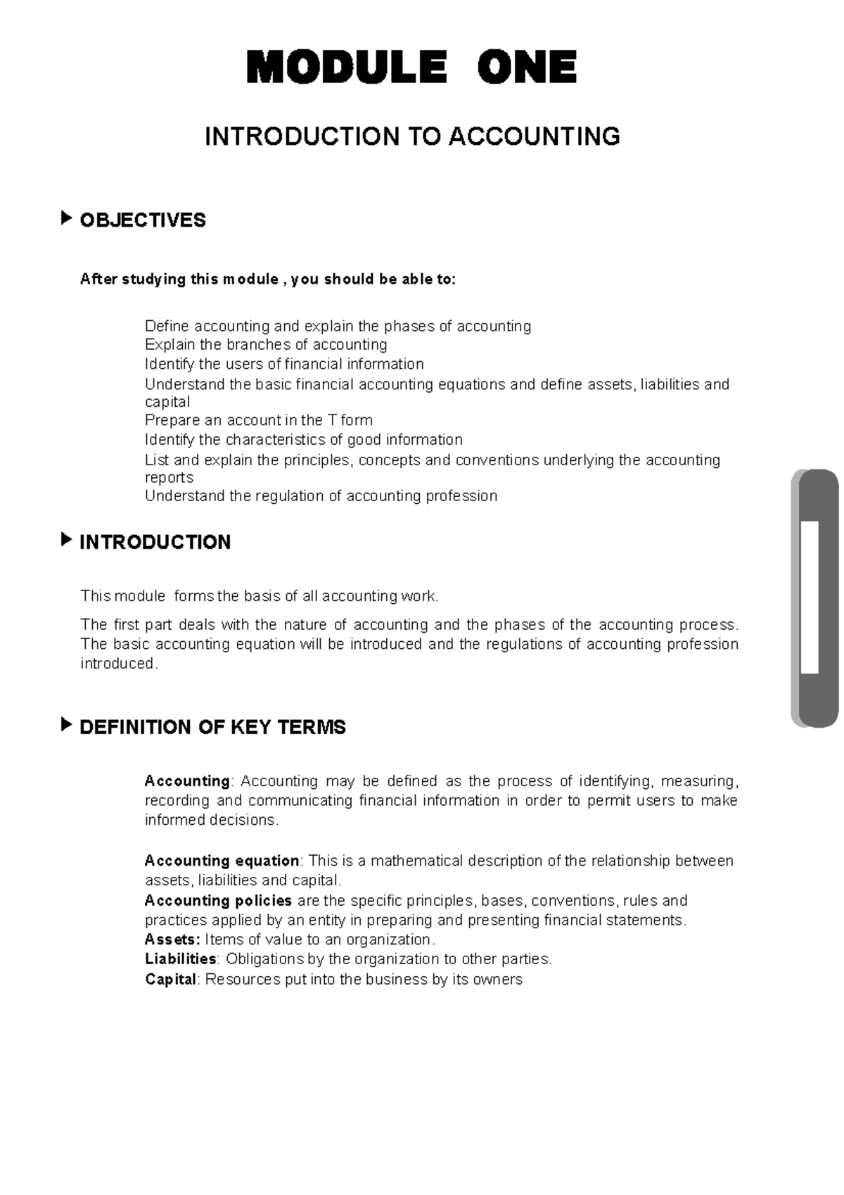 Accounting 101: Introduction to Accounting - Module One Overview - Studocu