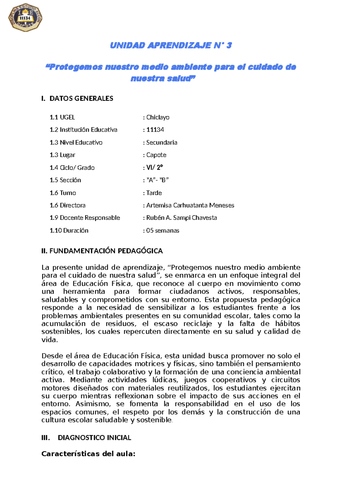 Unidad de Aprendizaje 3: Cuidado del Medio Ambiente en Educación Física ...