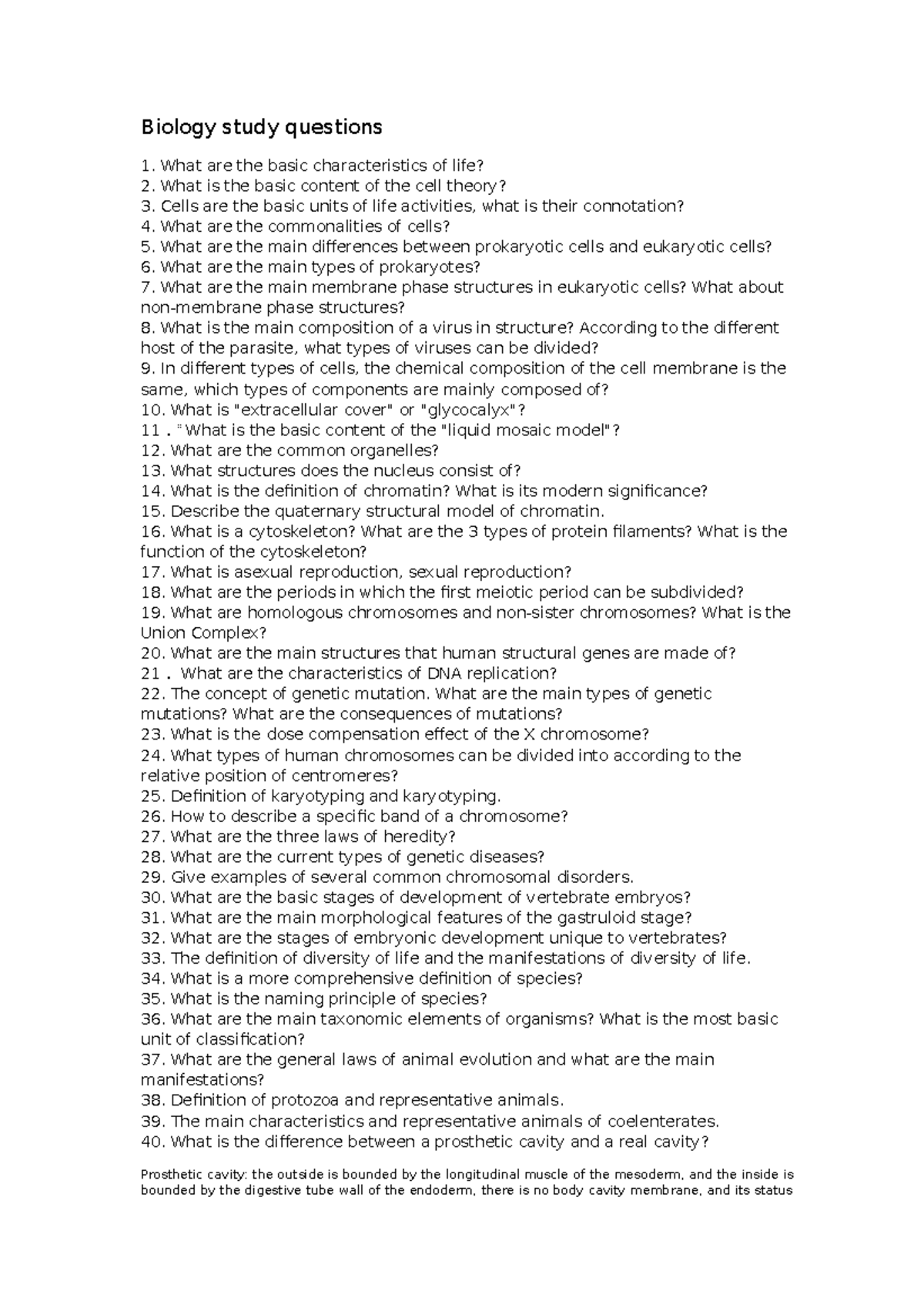 Biology Study Questions for BIOL160: Key Concepts and Definitions - Studocu