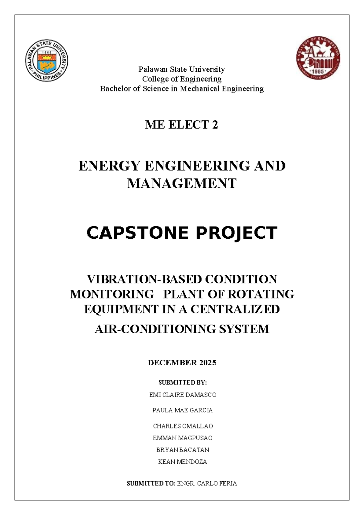 ME ELECT 2 Capstone Project: Vibration Monitoring Plan for HVAC Systems ...