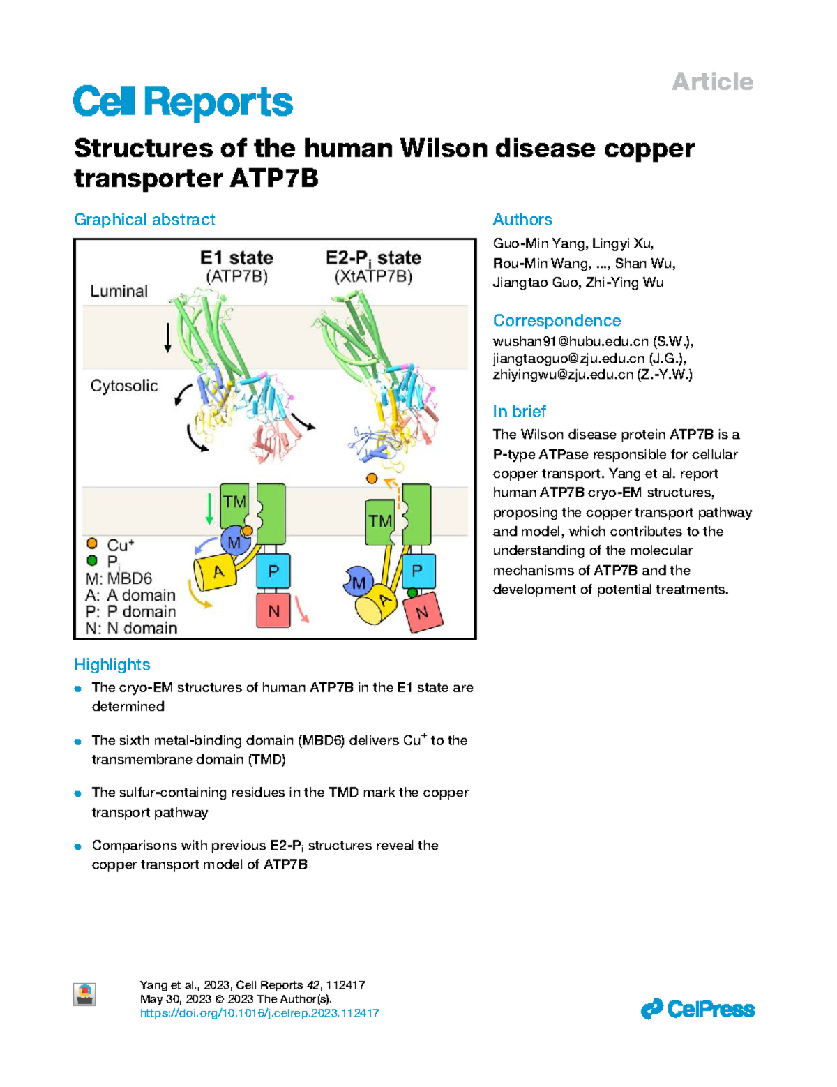 Structures and Mechanisms of the Human Wilson Disease Copper ...