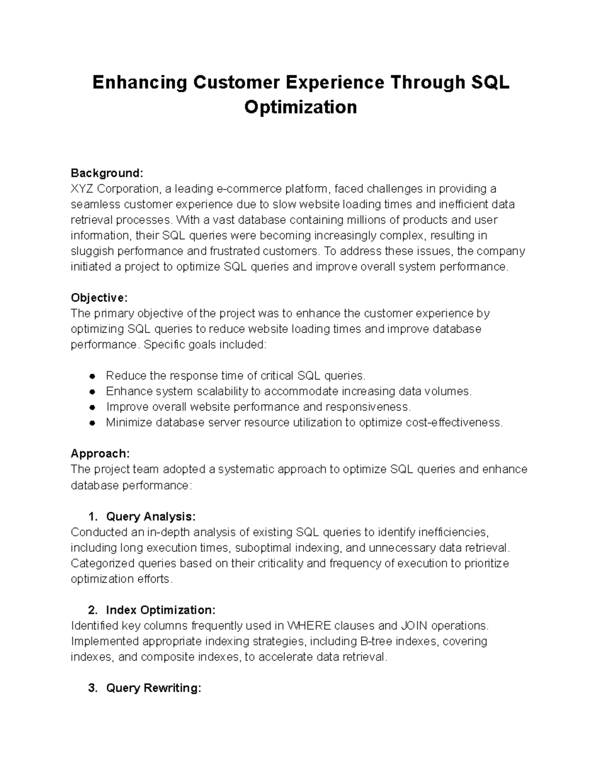 Ecommerce Case Study: SQL Optimization for Customer Experience - Studocu
