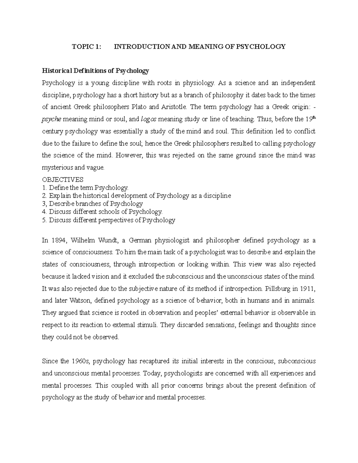 Topic 1: Introduction to Psychology and Guidance in Counselling - Studocu