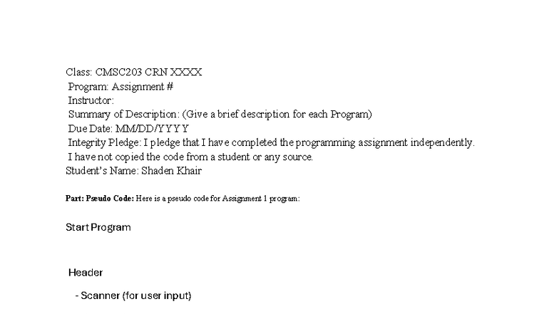 CMSC203 Project 1 Pseudocode Assignment Notes - Studocu