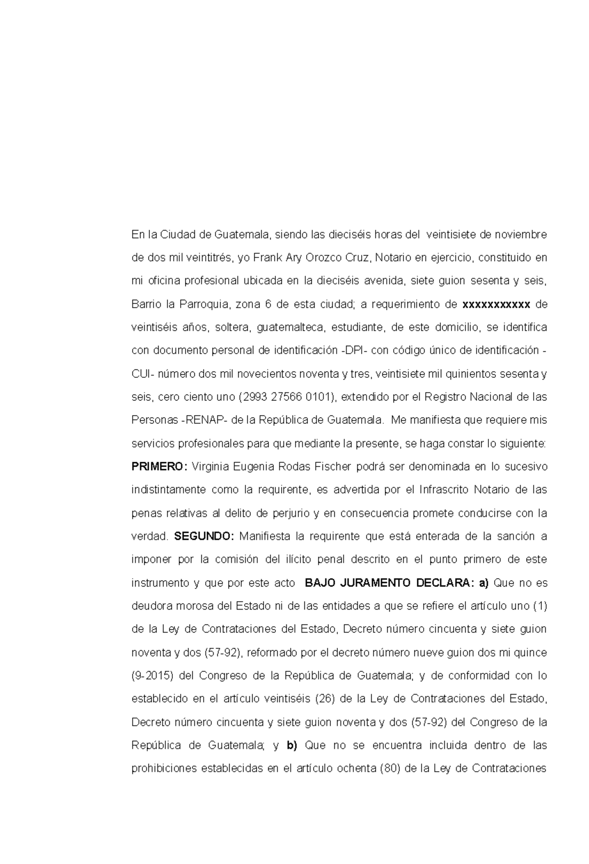 Acta de Declaración Jurada No Deudor del Estado - Guatemala - Studocu