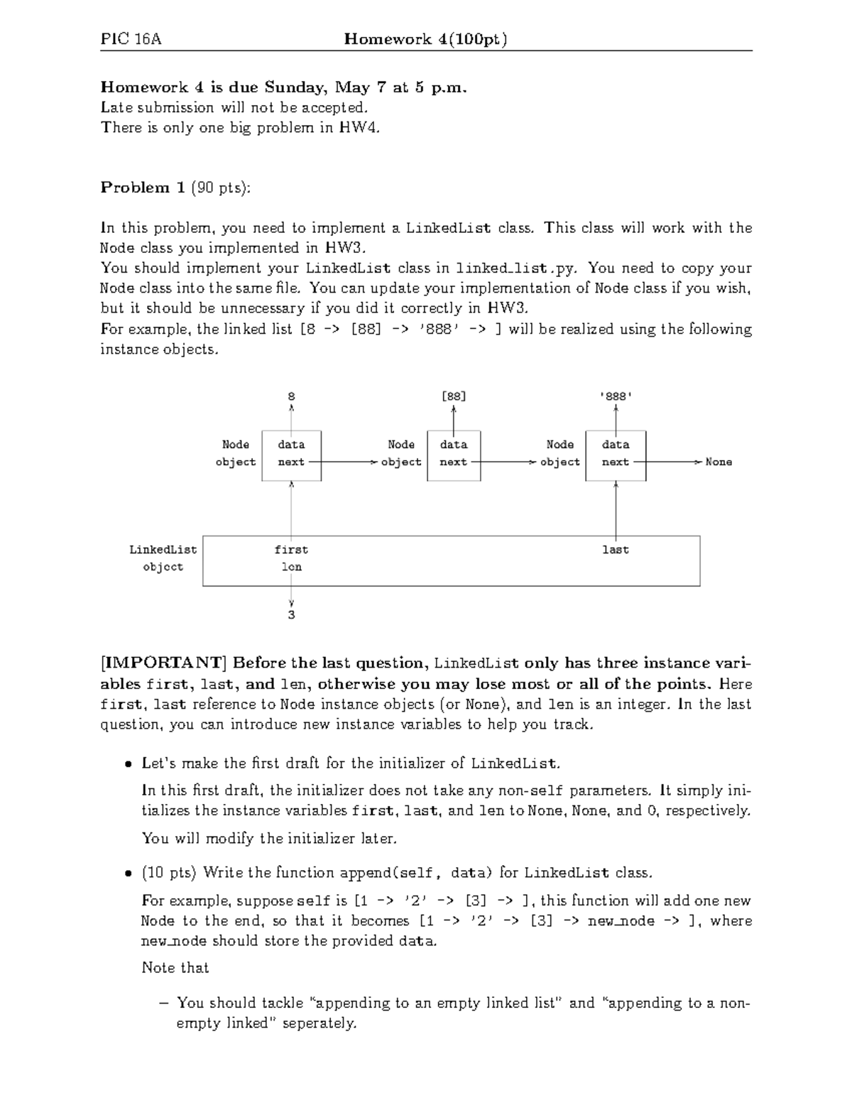 PIC 16A Homework 4: Implementing a LinkedList Class (100 pts) - Studocu